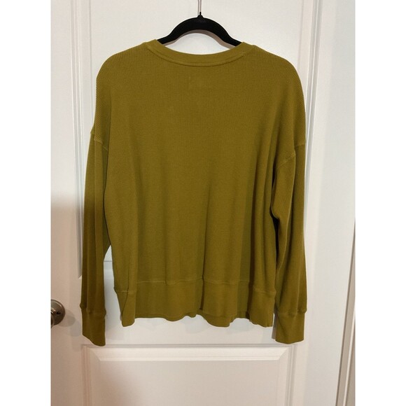 Lou & Grey Olive Green Waffle Knit Henley Long Sleeve Top Womens Medium M - Picture 4 of 7